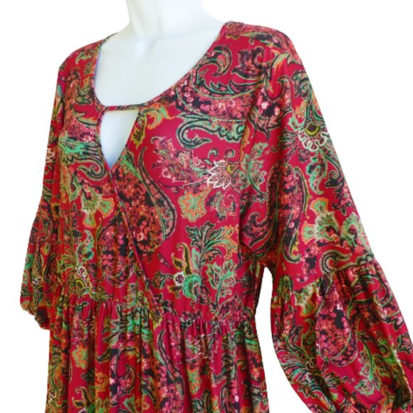 Maxi Dress Floral Paisley Flowy One World Cutout Front Back Lace V Panel XL plus - Picture 1 of 7